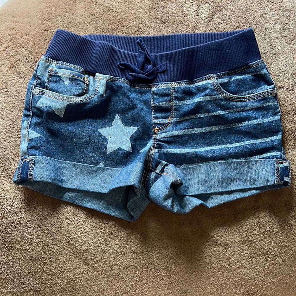 Arizona size 10 girls Jean denim shorts elastic waist flag stars stripes